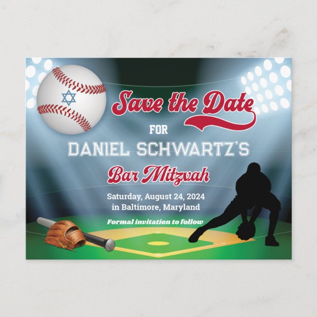 Postale Baseball Bar Mitzvah Enregistrer la date Carte pos (Devant)