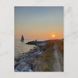 Postale Bateau sur le lac Ontario pendant la carte Sunset