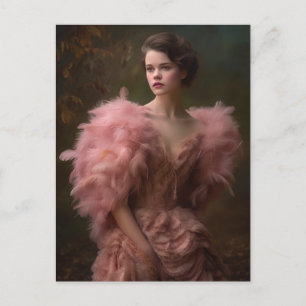 Postale Belle femme dans une robe de plume rose Carte post