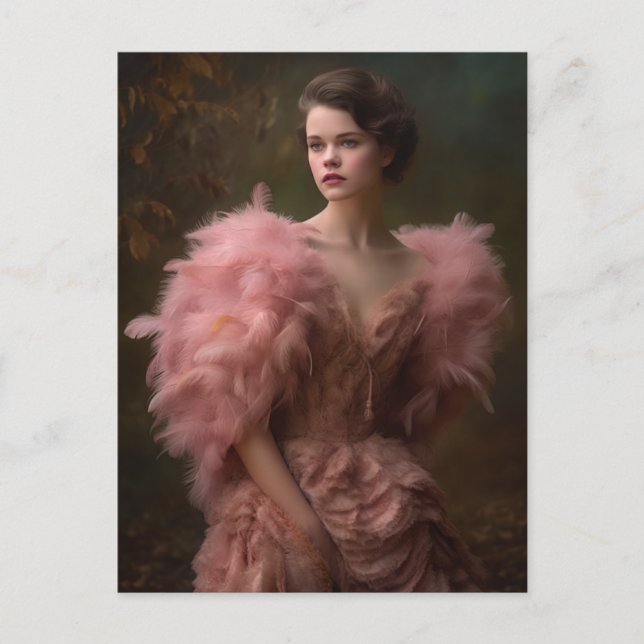 Postale Belle femme dans une robe de plume rose Carte post (Devant)