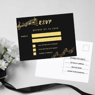 Postale Black gold notes retour adresse carte RSVP