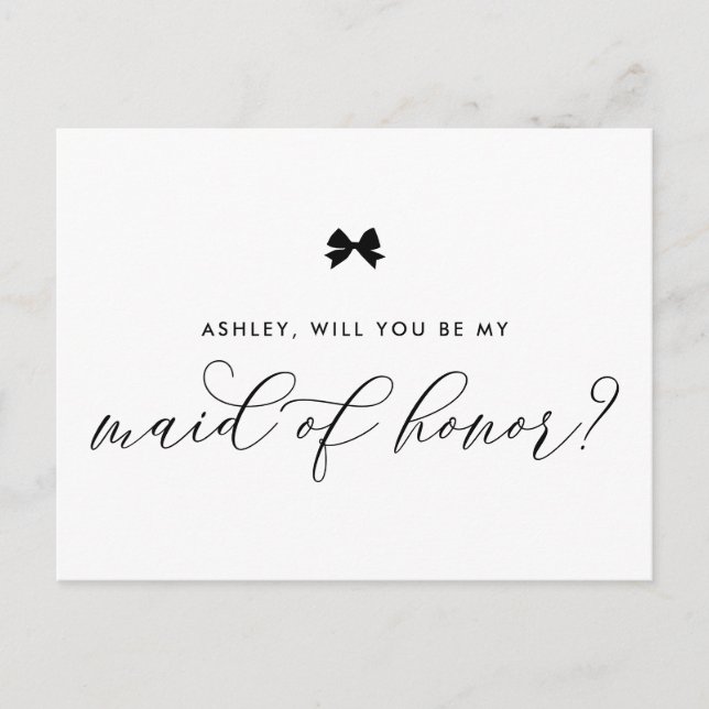 Postale Black Ribbon Bow vous serez ma carte d'honneur (Devant)