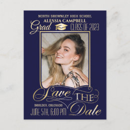 Postale Bleu élégant Enregistrer la date Graduation Carte 