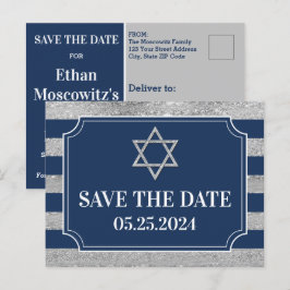 Postale Blue, Grey Bar Mitzvah Enregistrer la date Carte p