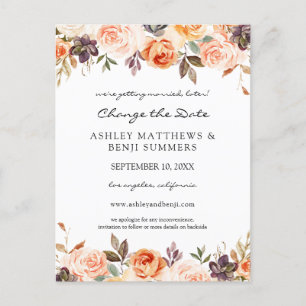 Postale Blush Pink & Peach Floral Changer la date Carte po