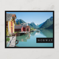 Boathouses et fjord en Norvège carte cadre noire