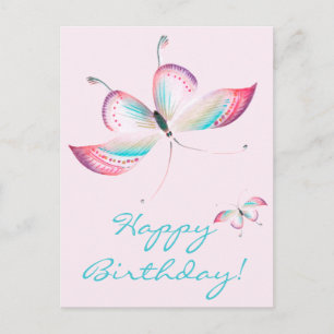 Postale Boho Papillons Carte de vœux élégante rose pour