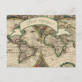 Postale Bon voyage ! Carte du monde vintage