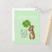 Bonne carte de chance, la souris douce et le trèfl