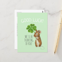 Bonne carte de chance, la souris douce et le trèfl