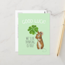 Postale Bonne carte de chance, la souris douce et le trèfl