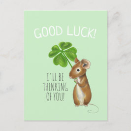 Postale Bonne carte de chance, la souris douce et le trèfl