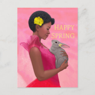 Postale "Bonne dame de printemps avec lapin." Carte postal