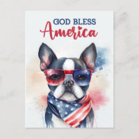 Boston Terrier, Dieu bénisse l'Amérique Carte post