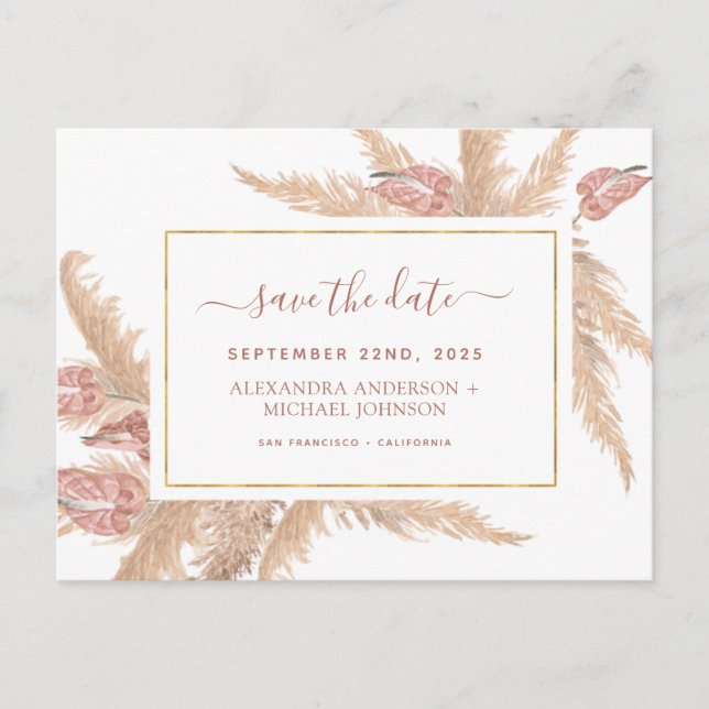 Postale Budget Pampas Grass Boho Enregistrer la date Carte (Devant)