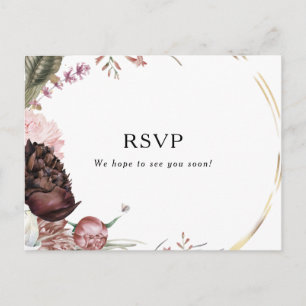 Postale Burgundy Boho Floral Demande de Chanson RSVP Carte