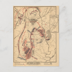 Postale Carte ancienne de Gettysburg et ses environs, juil