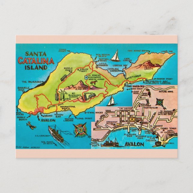 Postale Carte ancienne de l'île de Santa Catalina (Devant)