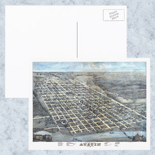 Postale Carte antique aérienne de la ville d'Austin, Texas