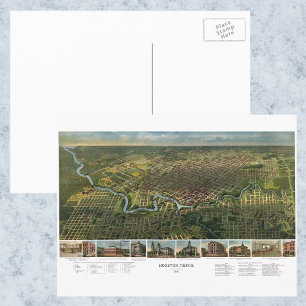 Postale Carte antique de Houston, Texas avec la rivière Bu