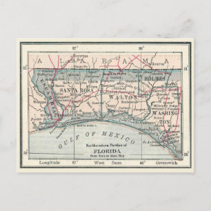 Postale Carte antique de la Floride Panhandle zone