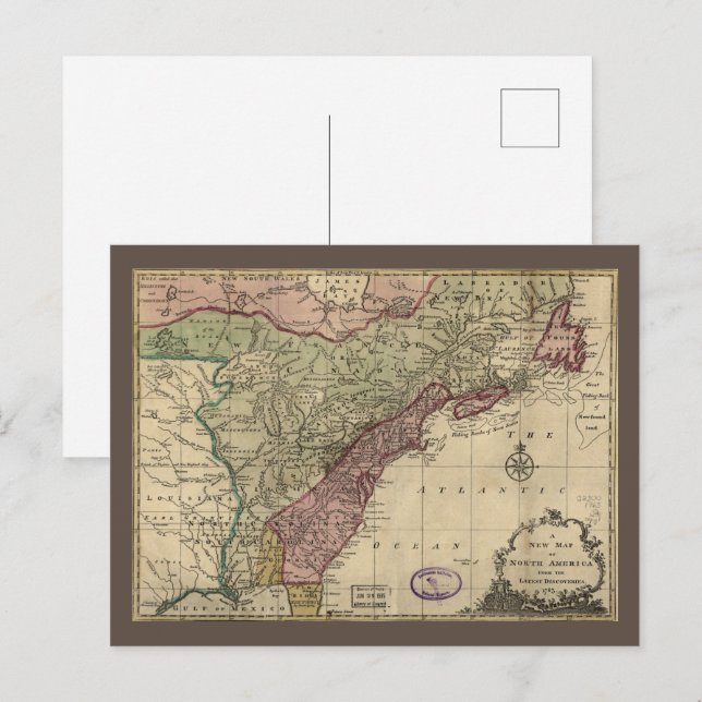 Postale Carte antique de l'Amérique du Nord, restaurée, 17 (Devant / Derrière)