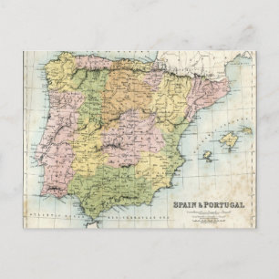 Postale Carte antique de l'Espagne et du Portugal