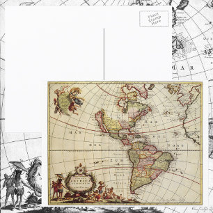 Postale Carte antique des Amériques par Johannes De Ram