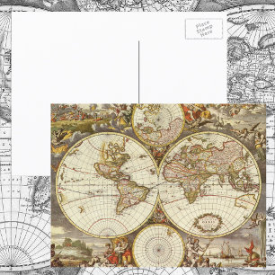 Postale Carte antique du monde, vers 1680. Par Frederick d
