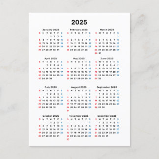 Postale Carte Calendrier 2025 : Début du dimanche, noir et