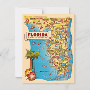 Postale Carte colorée de Floride Vintage