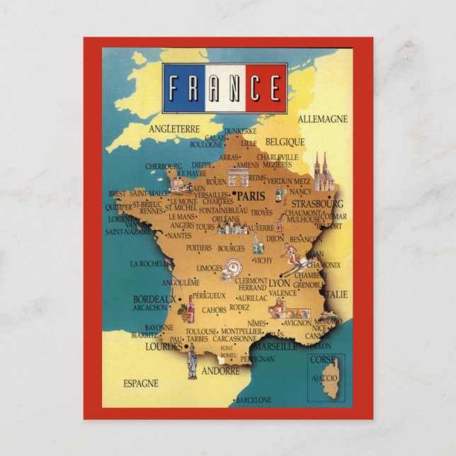 Postale Carte colorée de France (Devant)