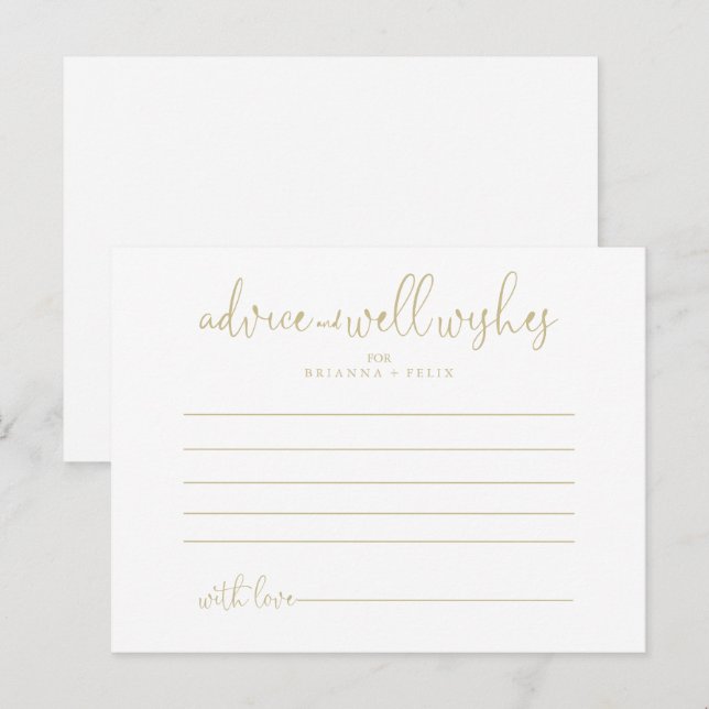 Postale Carte conseil Mariage Gold Love Script (Devant / Derrière)