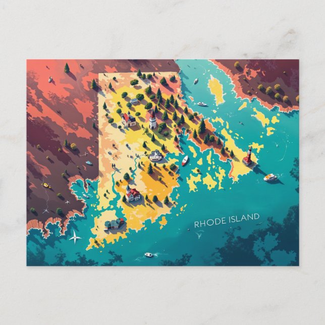 Postale Carte côtière de Rhode Island (Devant)