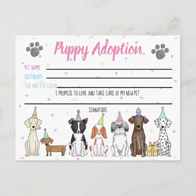Postale Carte d'adoption de chiot en peluche pour cadeau d (Devant)