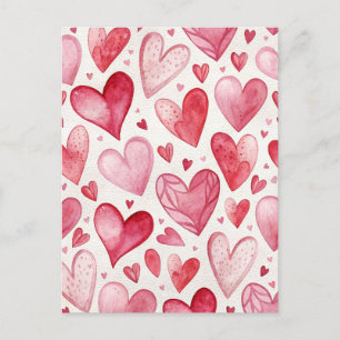 Postale Carte d'amour à coeurs roses aquarelle vintage