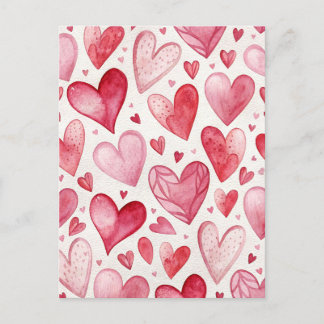 Postale Carte d'amour à coeurs roses aquarelle vintage