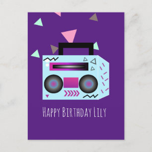 Postale Carte d'anniversaire 80s Bright Music System Nom