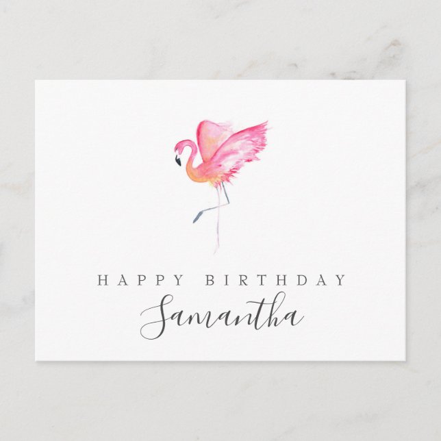 Postale Carte d'anniversaire au flamant rose aquarelle (Devant)