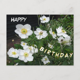 Postale Carte d'anniversaire aux Anémones Japonaises Blanc