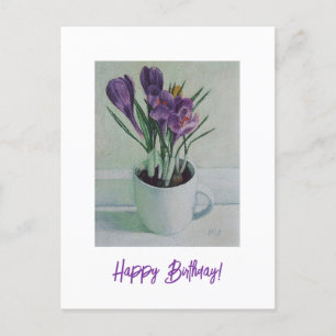Postale Carte d'anniversaire avec peinture de fleurs viole