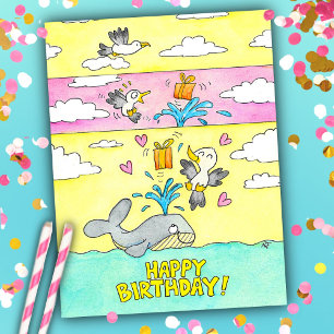 Postale Carte d'anniversaire Baleine et Mouette Joyeux Ann
