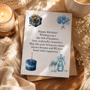 Postale Carte d'anniversaire bleue élégante pour elle   Lu