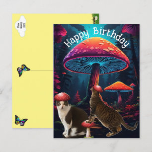 Postale Carte d'anniversaire Champignons et Chats