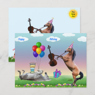 Postale Carte d'anniversaire Cheval Jouant du Violon