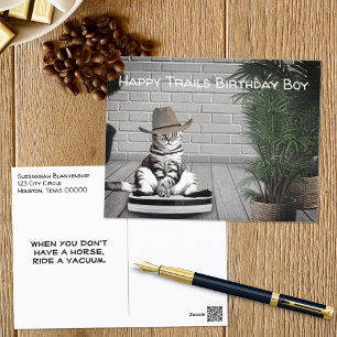 Postale Carte d'anniversaire de chat chapeau de cow-boy dr