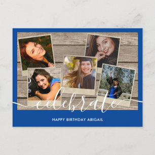 Postale Carte d'anniversaire de collection photo bleu mode