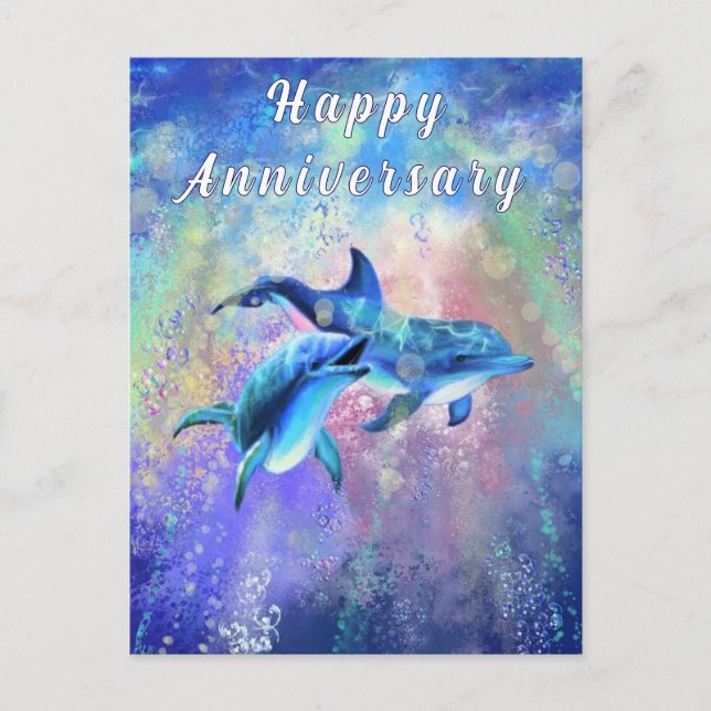 Postale Carte d'anniversaire de dauphin en couple (Devant)