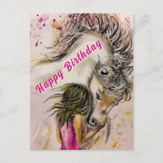 Postale Carte d'anniversaire de jolies amies fille et chev