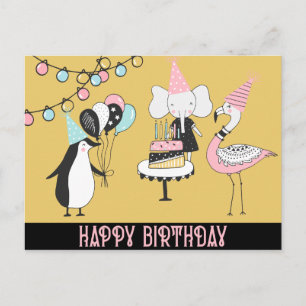 Postale Carte d'anniversaire de l'éléphant de Flamant rose
